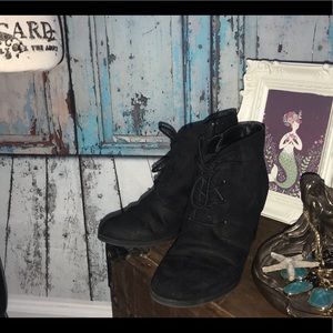 Black suede wedge ankle booties